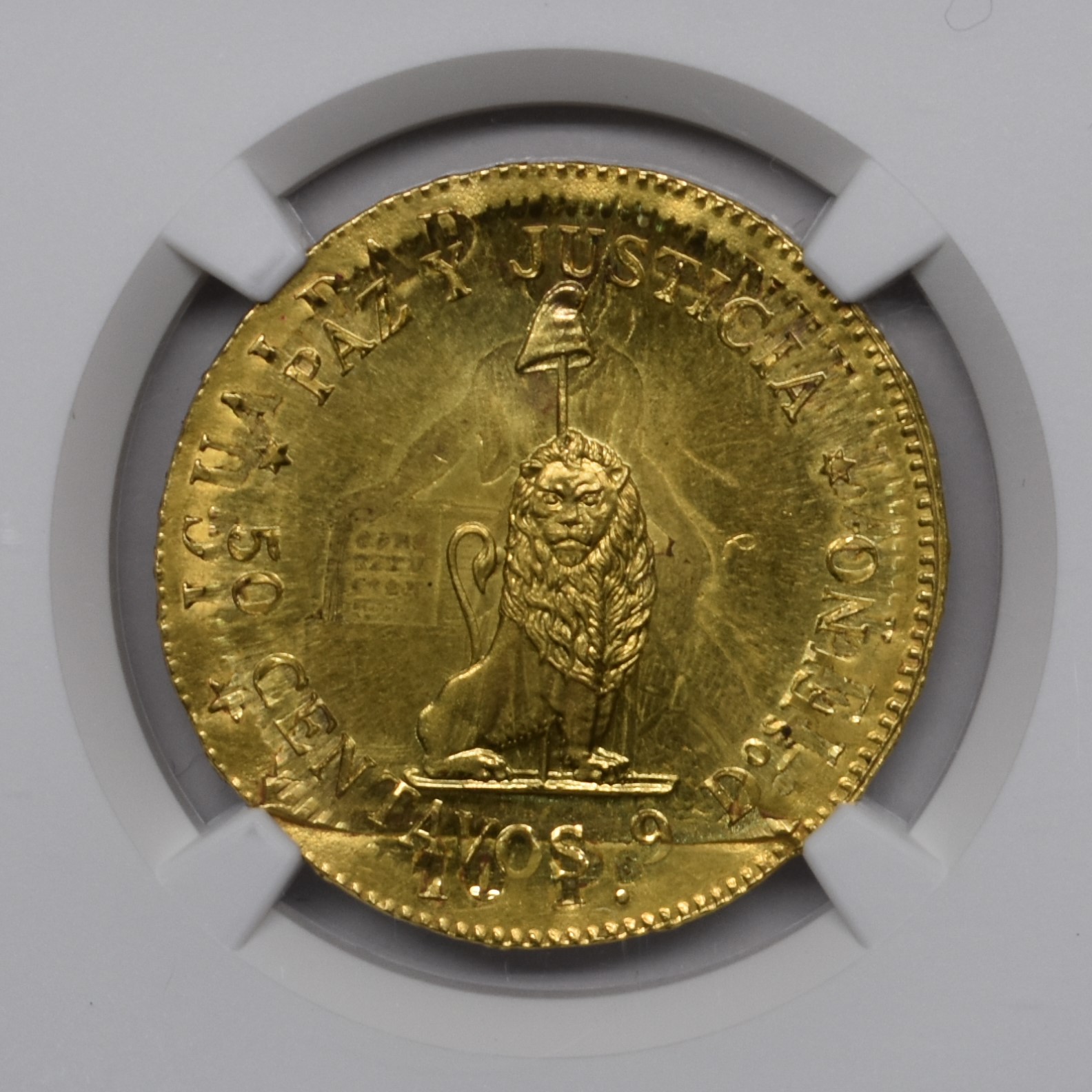 【Sold】1800年代 パラグアイ パターン 50センタボ金貨 MS66 NGC